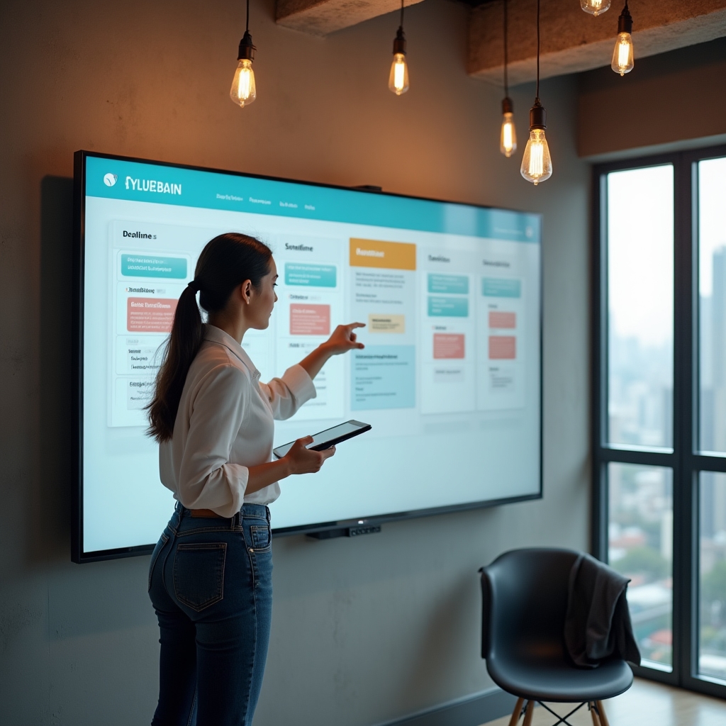 Kierownik projektu planujący harmonogram na tablicy kanban